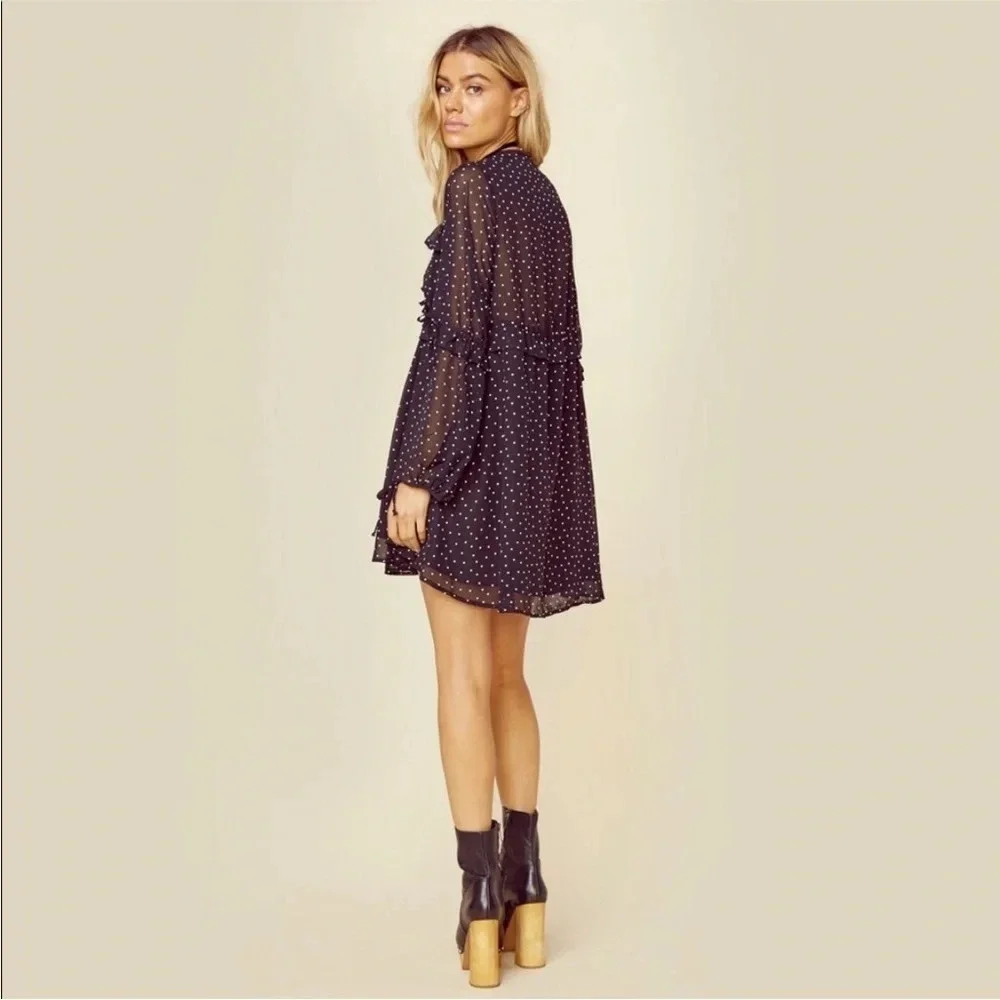 For Love & Lemons Truffles Polka Dot Babydoll Mini Dress Black Romantic Size S - Picture 6 of 11
